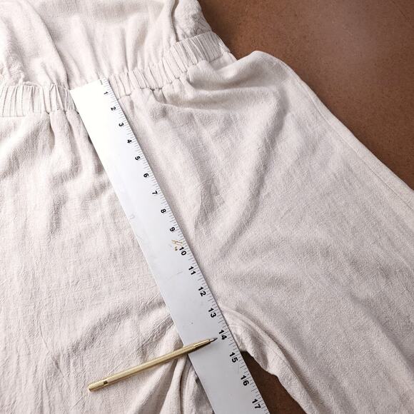 Hem & Thread Pant Jumpsuit Women M Beige Linen Blend Crossover Straps Boho 70s - Picture 7 of 12